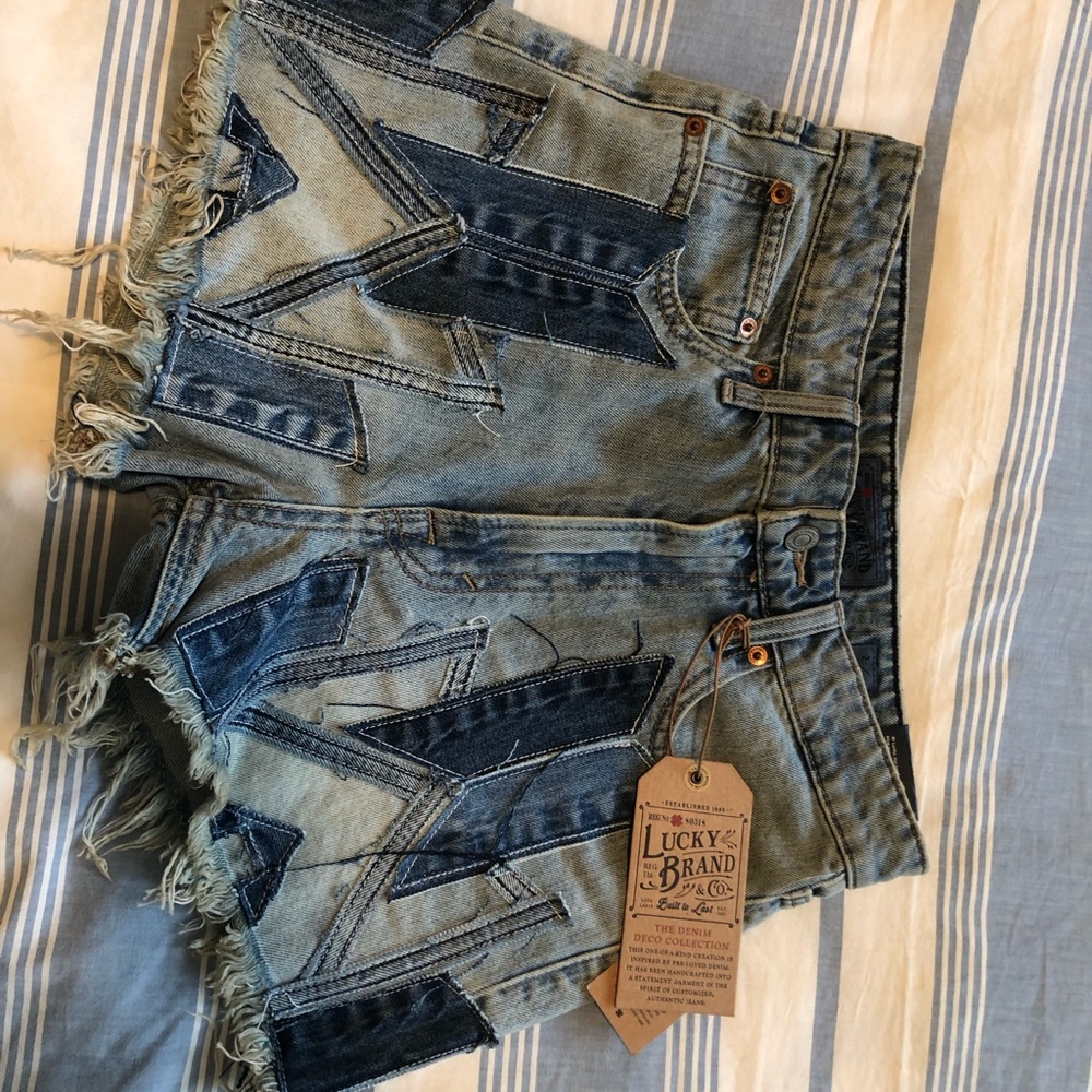 lucky brand reconstructed denim shorts
